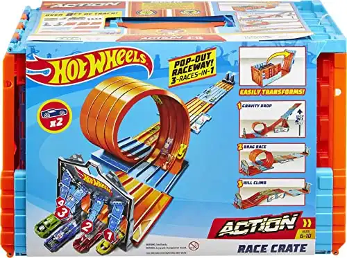 Hot Wheels Rennkiste mit 3 Stunts in einem Set