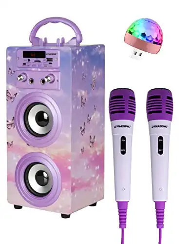 Karaoke Set mit 2 Mikrofonen, Diskokugel und Lautsprecher