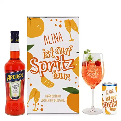 Aperol Spriz Geschenkset mit 0,7 Liter Aperol und personalisiertem Glas