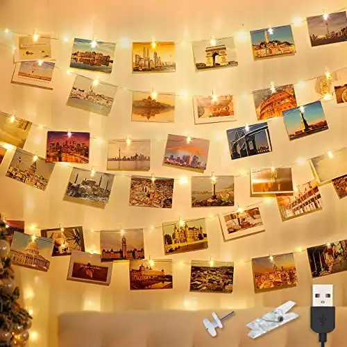 Lichterkette mit Fotoclips (USB Stecker, 12 Meter)