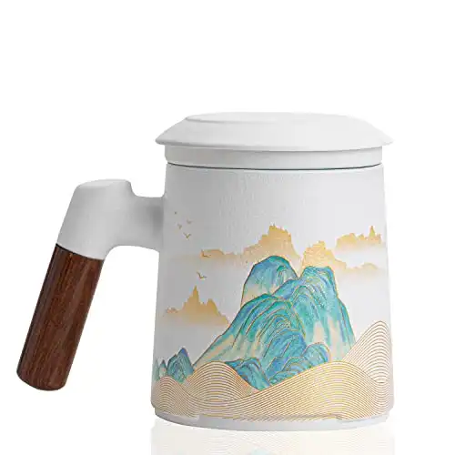 Handbemalter Keramik Teebecher mit Teesieb& Deckel, 400ml