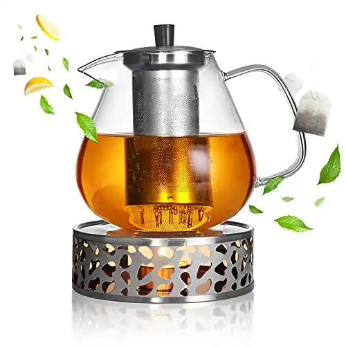 Glas-Teekanne: Siebeinsatz, Borosilikatglas, Stövchen, Teebereiter & Sieb, 1 Liter
