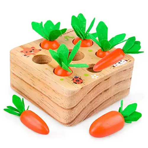 Montessori Steckspielzeug aus Holz mit knalligen Karotten