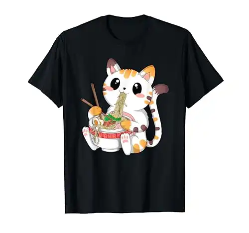 Japanische Anime Katze Ramen T-Shirt