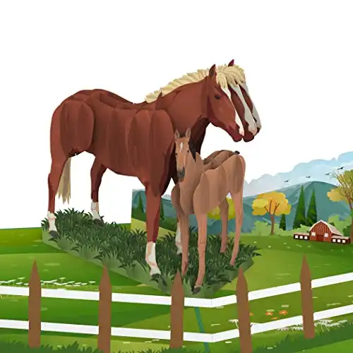 Pop-Up Karte – Pferd mit Fohlen – 3D Geschenkkarte