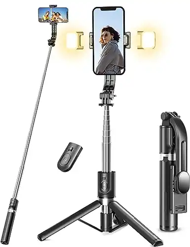 Verstellbares Selfie-Stativ mit Stick und 2 Lichtern