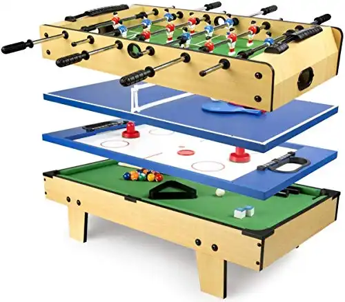 Mobiler 4 in 1 Spieltisch mit Kicker, Billiard, Tischtennis und Hockey