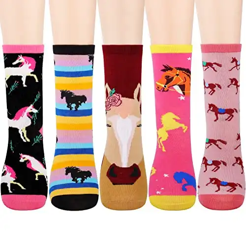 5 Paare Pferde Socken aus Baumwolle Mädchen 6-8 Jahre