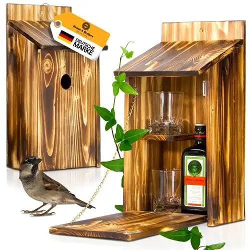 Vogelhaus Minibar mit Whisky Gläsern, Platz für Schnaps Flasche