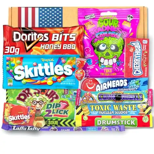 Amerikanische Süßigkeitenbox mit angesagten und supersauren Snacks