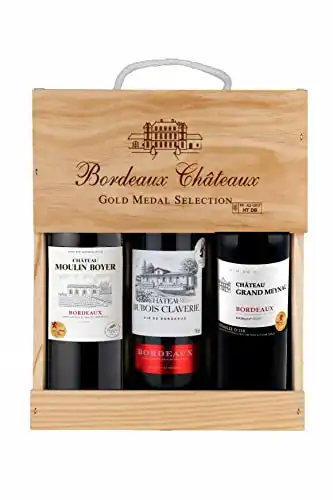 Bordeaux Wein Geschenkset in edler Holzkiste