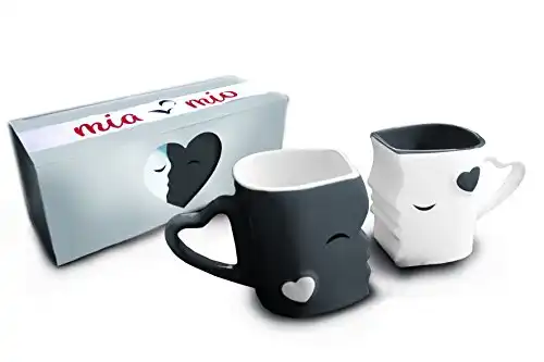 MIAMIO – Kaffeetassen/Küssende Tassen Set Geschenke für Frauen/Geschenke für Männer/Freund/Freundin Hochzeitsgeschenke für brautpaar/Weihnachten aus Keramik (Grau)