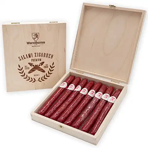 Wurststicks aus Salami in hochwertiger Holz-Geschenk-Box (8 Stück)