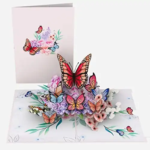 Atemberaubende Pop-Up-Karte mit Schmetterlinge und Blumen (inkl. Umschlag)