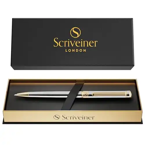 Hochwertiger Design Kugelschreiber in Silber mit 24 Karat Gold von Scriveiner