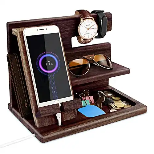 Nachttisch-Organizer aus Holz für Telefon, Uhren, Geldbörsen
