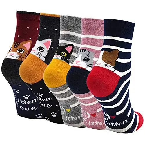 Bunte Socken mit niedlichen Katzen Motiven (5 Paar)