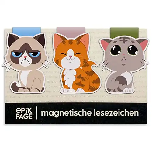 Magnetische Lesezeichen mit liebevollen Katzenmotiven (3 Stück)