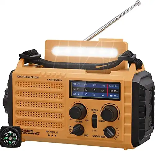 Solar Radio mit Kurbel (4000mAh Powerbank, Taschenlampe & weiteren Features)