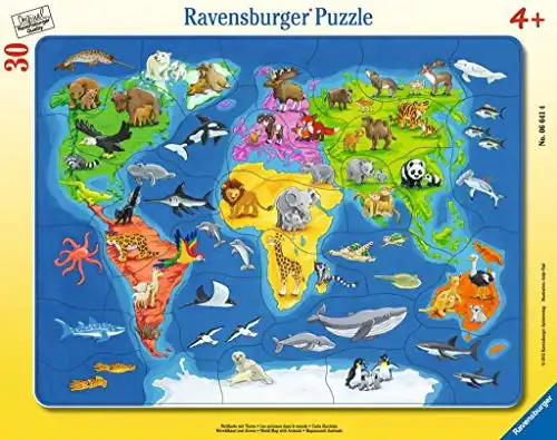 Ravensburger Kinderpuzzle Weltkarte mit Tieren (mit 30 Teilen)