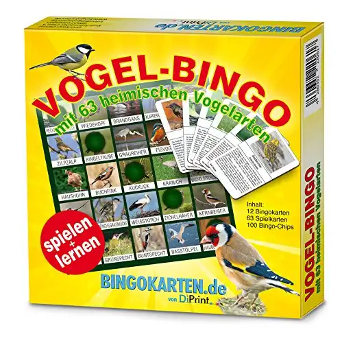 Vogel-Bingo Spiel mit 63 heimisch Vogelarten