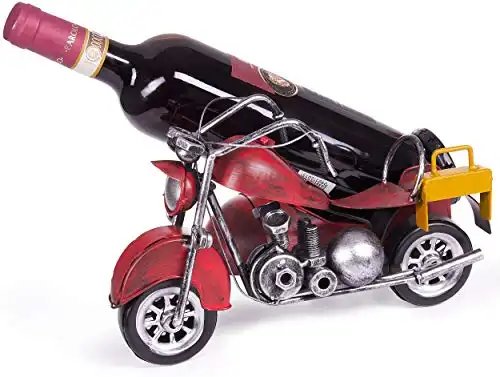 Brubaker Flaschenhalter Motorrad mit Beiwagen Rot - Vintage Weinflaschenhalter aus Metall Chopper - handbemalte Skulptur mit Geschenkkarte