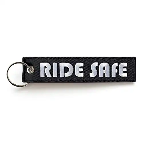 RENEGADE Motorrad Schlüsselanhänger aus Stoff mit Schlüsselring Bestickt & Kratzfest (130 x 30 mm, schwarz). Ideal für Ihr Motorrad (Ride Safe)