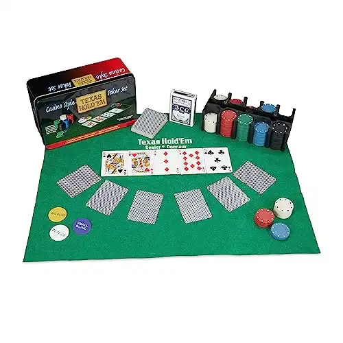 Pokerset mit 200 Chips, Spielmatte, 2 Kartendecks (9x24x15cm)