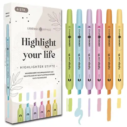 Textmarker Pastell-Set mit 6 leuchtenden Farben