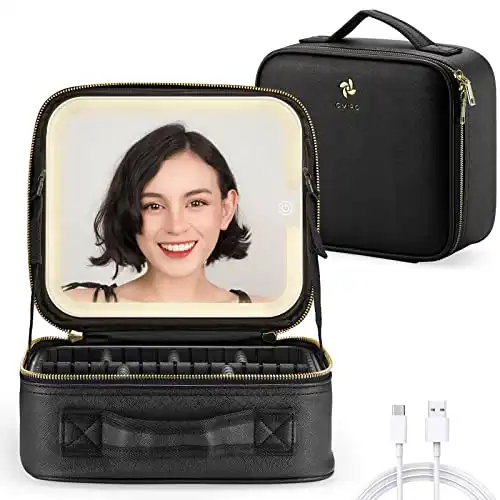 Kosmetiktasche mit großem beleuchtetem Spiegel, Professionelle Make up Tasche für Unterweg