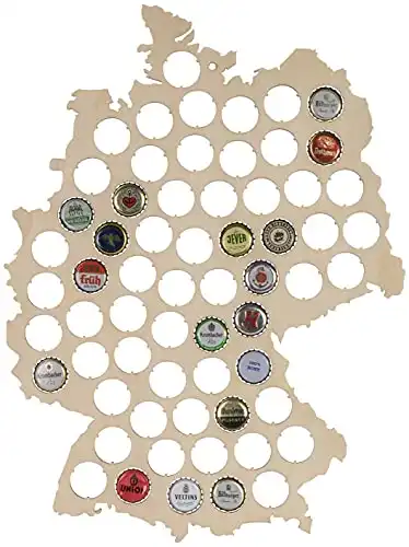 LAUBLUST Bierkarte aus Holz - Deutschland Karte - 44x33x0,6cm Natur - Kronkorken Sammler 63 Fächer - Biergeschenk & Bier Deko