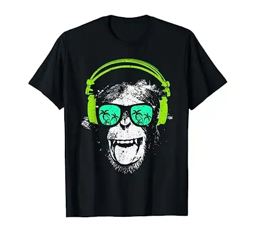 T-Shirt Monkey-DJ mit Kopfhörer und Sonnenbrille 