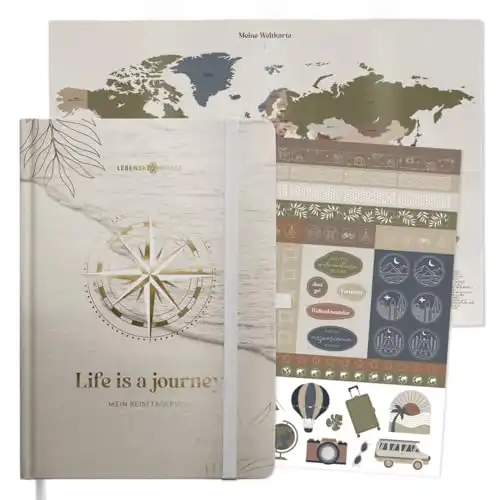 Reisetagebuch mit Weltkarte (A5, für 50 Erinnerungen)