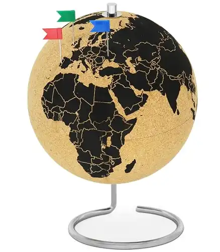 Drehbarer Globus aus Kork 25cm mit 104 Pins
