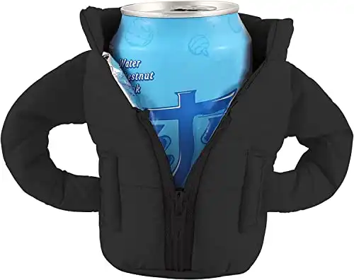 Bier-Getränke-Weste Jacke, isolierte Dosen-Kühltasche, 6,3 cm Durchmesser Getränkejacke Kreative Biermäntel Ideal für Männer, Bierliebhaber, Vater, Freund, für Tassen bis (schwarz)
