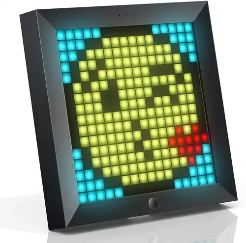 Divoom Pixoo Pixel Art Digitaler Bilderrahmen, Programmierbares 16 * 16 RGB LED Panel, Smart Clock mit Social Media Benachrichtigung, 7.18 Zoll Home Dekor Kalender Uhr, Gaming Gadgets (Schwarz)
