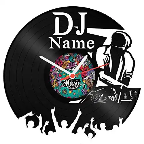Schallplattenuhr DJ aus Vinyl mit kostenloser Namens-Gravur