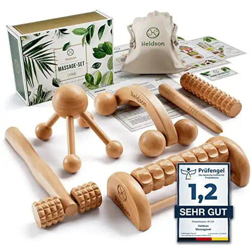 Premium Massage Set aus Holz (6er Set mit Fußmassageroller)