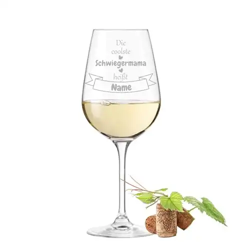 KS Laserdesign Leonardo Weinglas mit Gravur - coolste Schwiegermama - Glas mit Name oder Wunschtext personalisiert | Geschenke Geburtstag | Weihnachten | Muttertag | beste Mama der Welt
