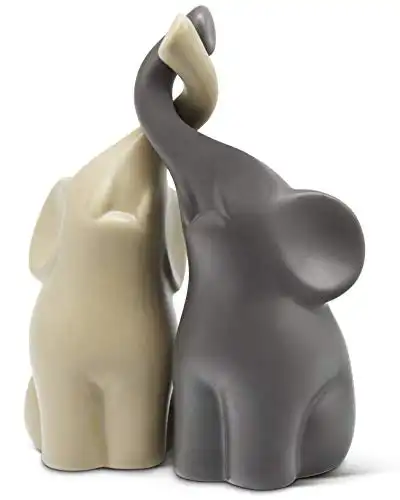 FeinKnick Harmonisches Elefanten Pärchen aus Keramik in Beige & Grau – Moderne Skulptur als Paar aus Zwei einzelnen Elefanten – Deko-Figur 16 cm hoch – Elefant als Geschenk