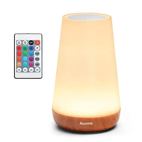 Auxmir LED Nachttischlampe Touch Dimmbar mit 13 Farben, USB Aufladbar Nachtlicht Stimmungslicht mit Fernbedienung, 5 Helligkeiten 4 Modi, Nachtlampe Timing Funktion für Schlafzimmer Camping, Hellbrau...