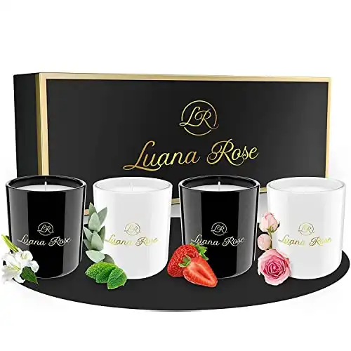Luana Rose Duftkerzen Geschenkset - 4x 70g, Langanhaltender Duft, 100% Natürliche Sojawachs mit Ätherischen Ölen - Hochwertige Geschenke für Frauen, Aromatherapie Kerze - Scented Candle Set