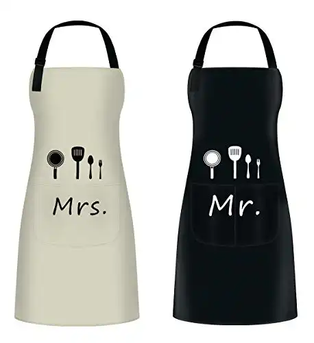 ETLEE Mr. & Mrs Küchen schürze, Kochschürze mit verstellbarem Nackenbügel und 2 Taschen, können für Grillabende von Männern und Frauen im Garten verwendet werden