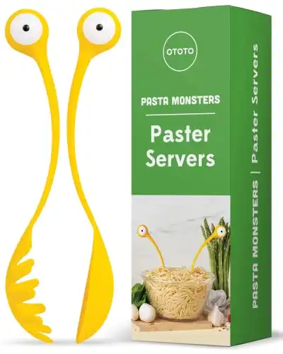OTOTO Pasta Monster Spaghetti Besteck Salatbesteck - Lustige BPA-Freie Küchen Gadgets - 100% Lebensmittelecht Löffel & Gabel Küchenhelfer Set - Servierbesteck Salat & Pasta - 30 x 8,5 x 5,5...