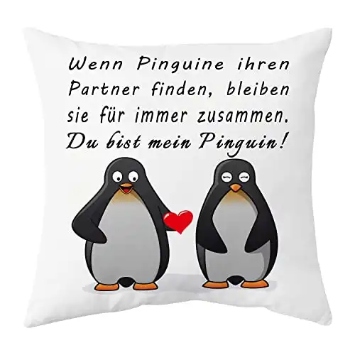 Shoppawhile Pinguin Geschenk Jahrestag für ihn sie Kissenbezug 45×45 cm Hochzeitstag Valentinstag Weihnachten Pärchen Lustige Partner