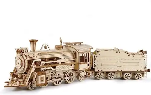 RoWood 3D Puzzle Dampflokomotive Modellbau aus Holz - DIY Holzpuzzle Modelleisenbahn Modellbausatz für Erwachsene und Kinder - Geschenke für Männer und Frauen
