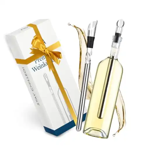 NUIA® Premium Weinkühlstab Geschenkset - Elegantes Geschenk für Weinliebhaber - Passend für jede Flaschengröße - 2x Weinkühlstäbe mit Ausgießer und Verschluss - Weinkühler Stab mit effektive...
