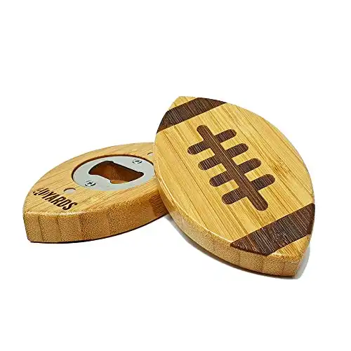 American Football Flaschenöffner aus Bambus & Stahl mit fühlbarer Naht (inkl. 2 Magnete)