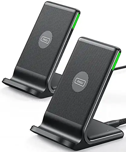 INIU Wireless Charger Stand [2 Pack], 15W Qi Zertifiziert Inductive Fast Charging Stand Wireless Charging Station, Mobile Phone Charger for iPhone 15 14 13 12 11 Pro Max SE Xr Samsung Galaxy S23 S22