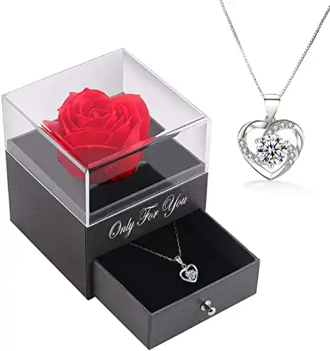 Handgefertigte konservierte Rosen schmuck-Geschenk Box mit Splitter Halskette für sie, Geschenke für Frauen für Valentinstag, Muttertag, Jahrestag, Geburtstagsgeschenk für Mutter, Schwester, Ehefr...